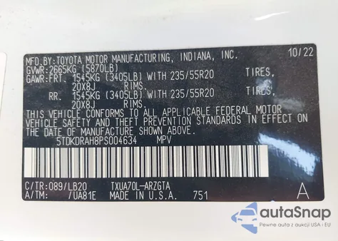 2023 Toyota Highlander Limited из США, поврежденный, VIN 5TDKDRAH8PS004634